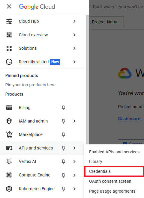 Navigate to APIs and services