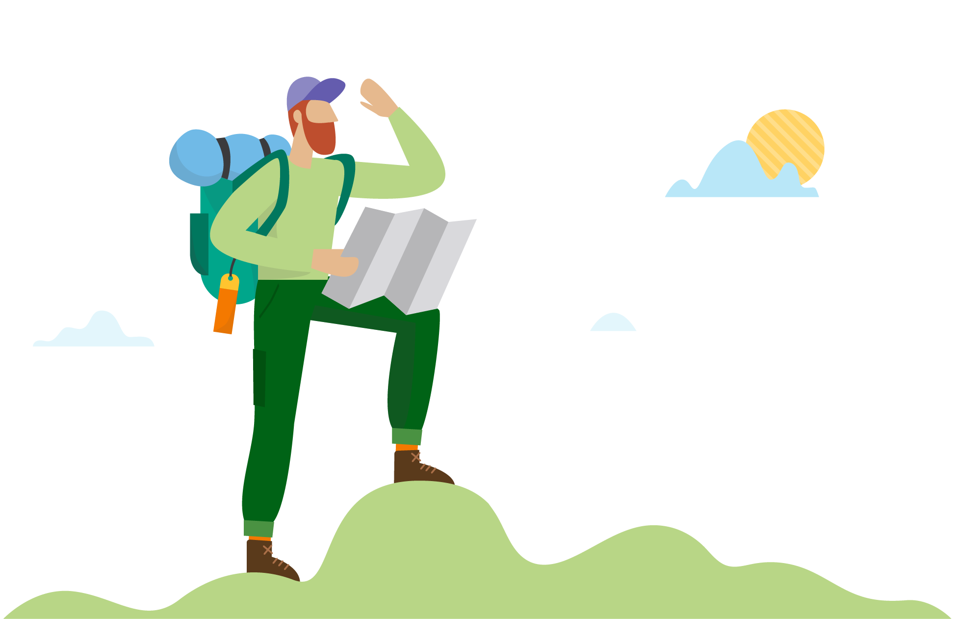 illo of people in front of mountain