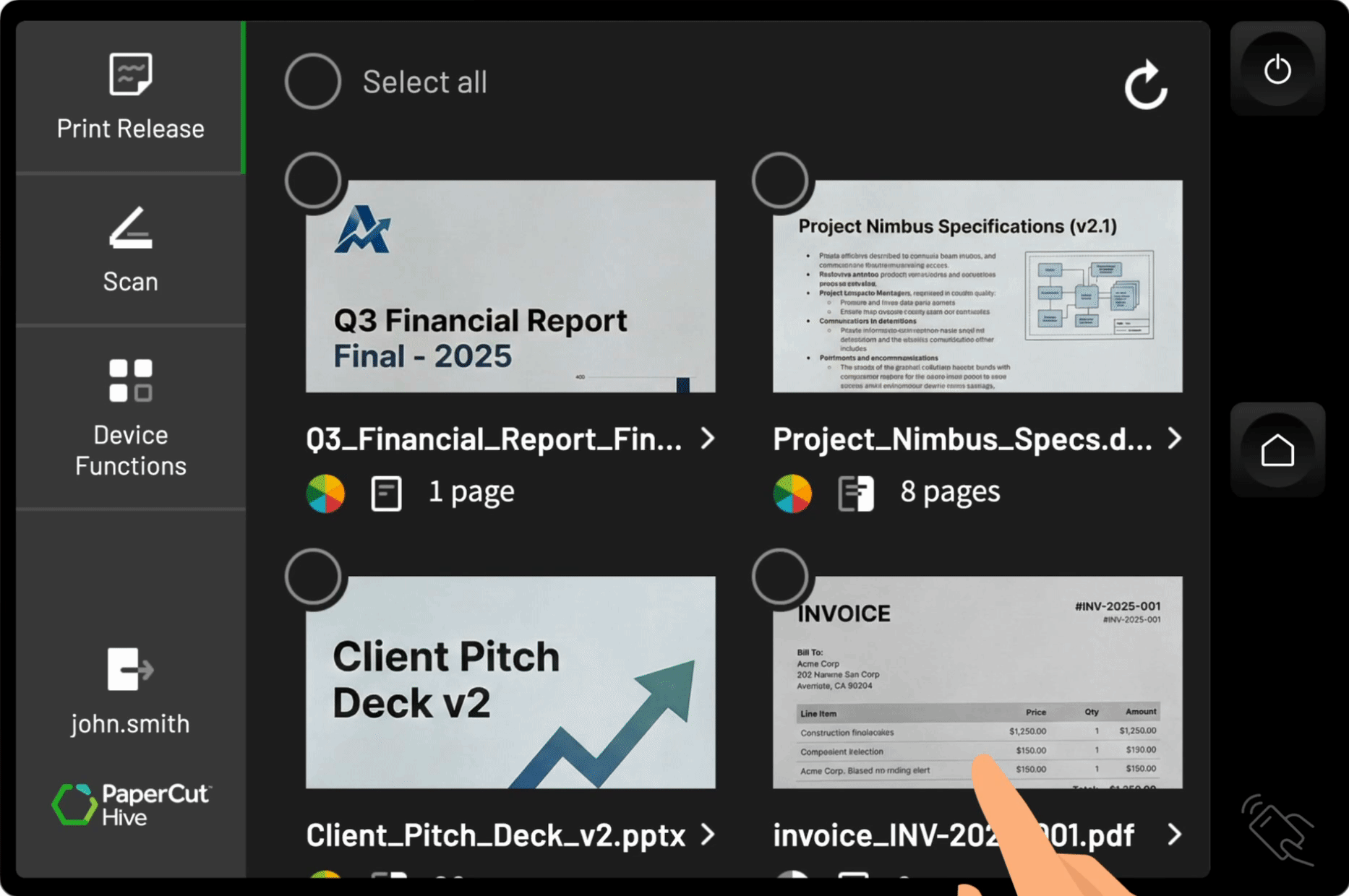 An illustration of paperCut Hive connecting with a range of operating systems and devices