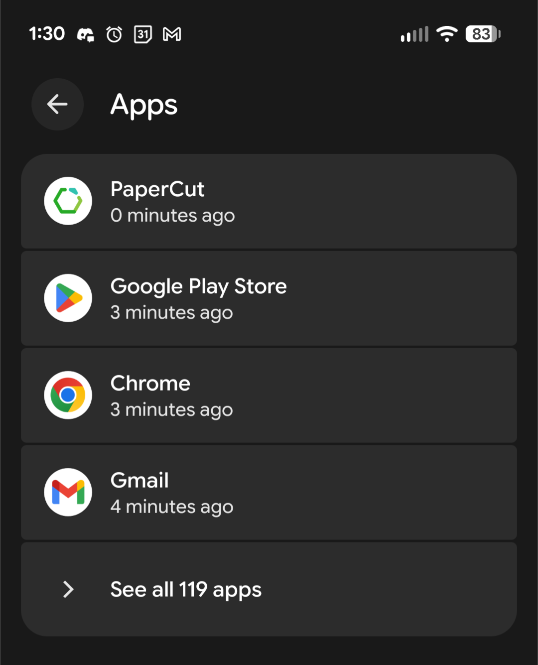 apps under settings