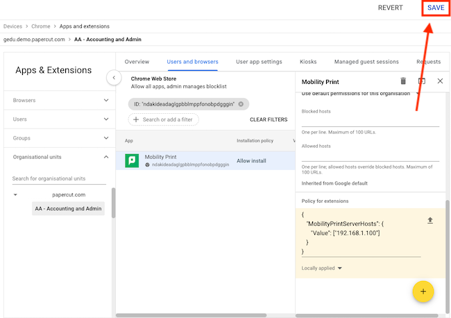 screenshot of saving the Google admin settings