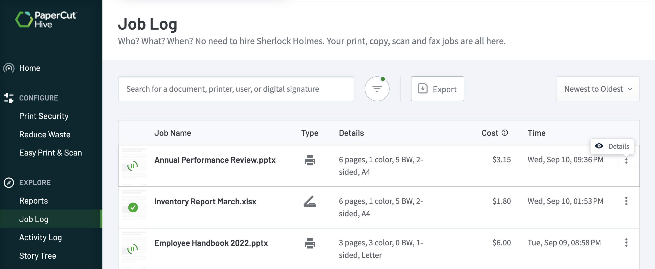 Screenshot of Hive job log section