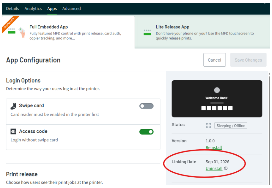 Uninstalling the PaperCut Hive embedded app