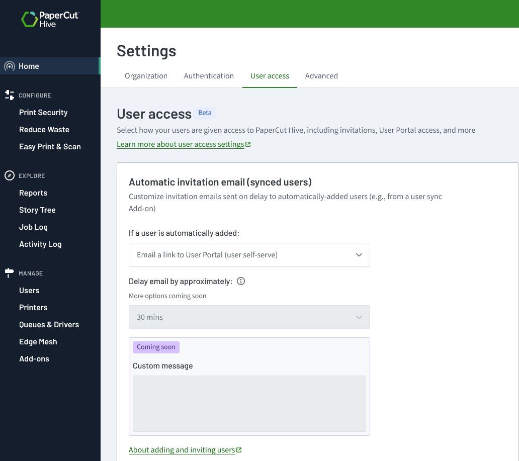 PaperCut Hive Admin Interface