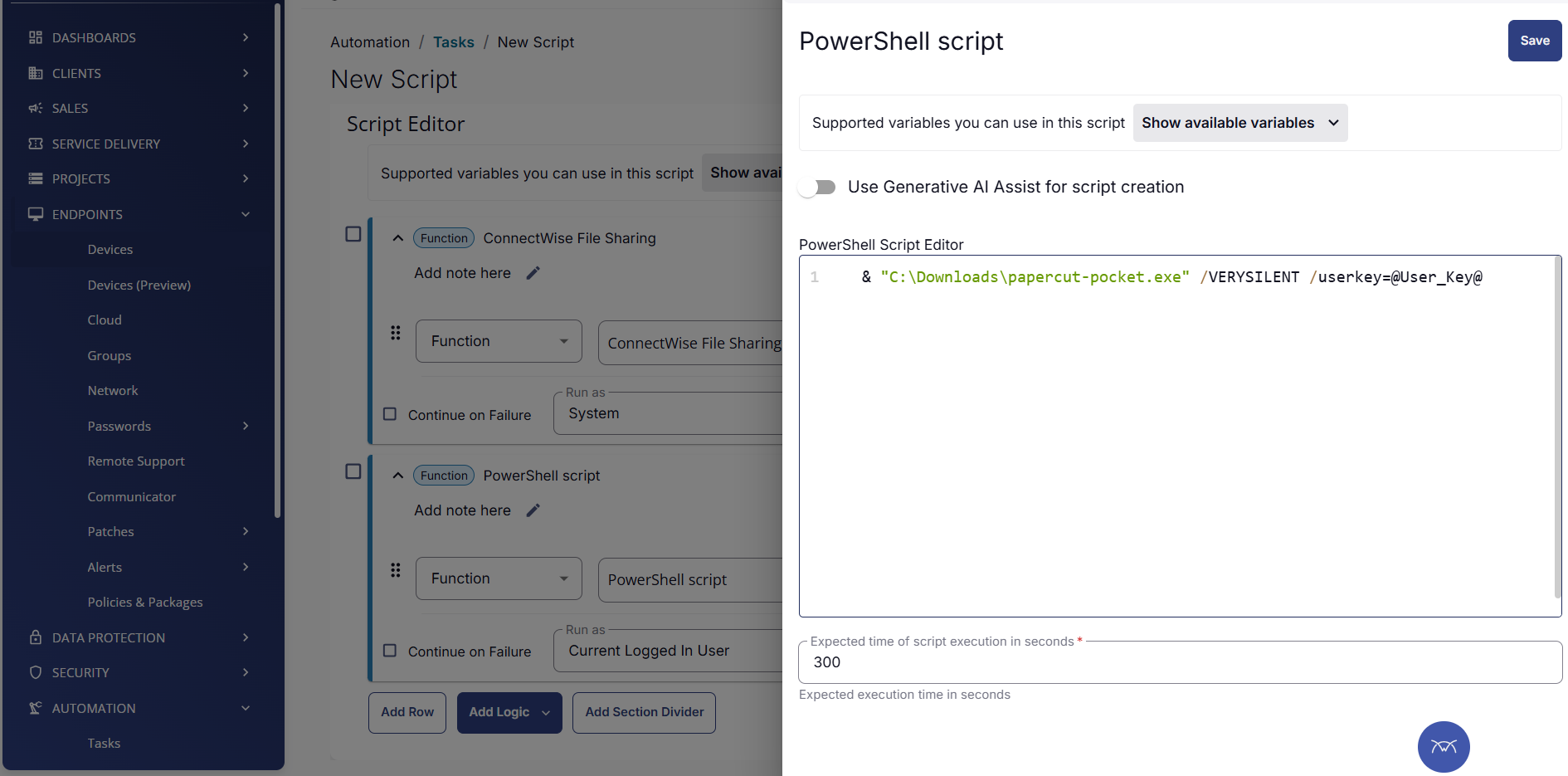 Writing Script for Print Clietn in ConnectWise