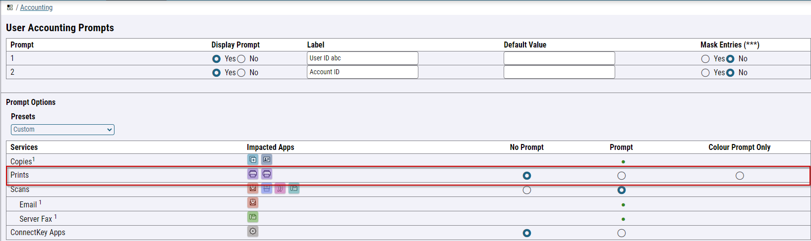 Xerox Altalink User Accounting Prompts