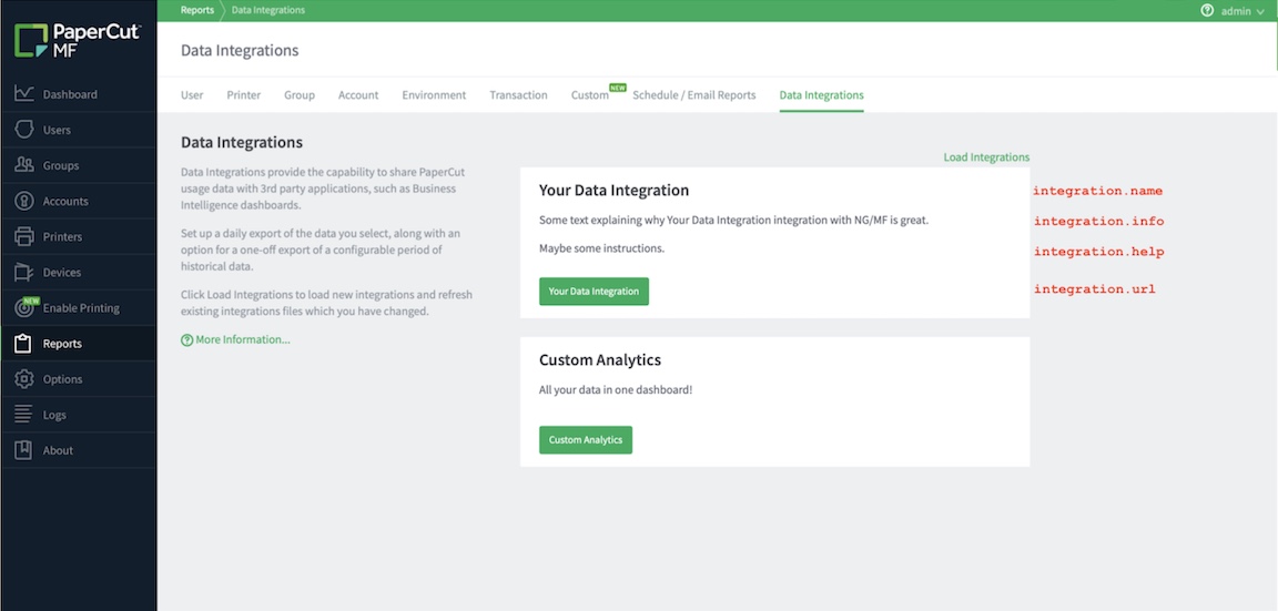 Data Integrations properties file map to UI