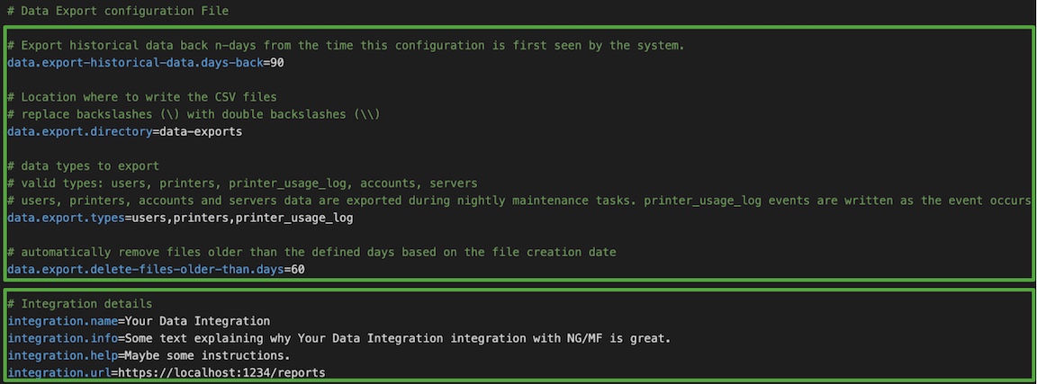 Data Integrations properties file