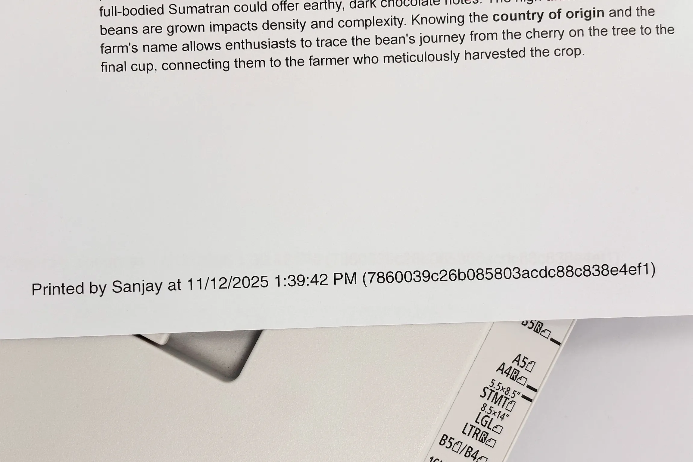 A printed document showing a digital signature footer.