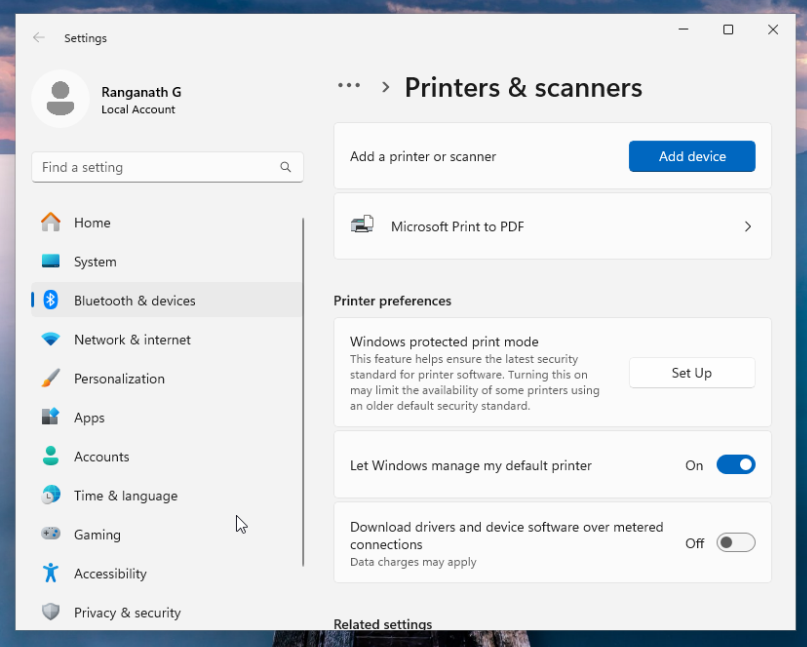 papercut WPP navigate to Settings > Bluetooth & devices > Printers & scanners > Printer preferences	