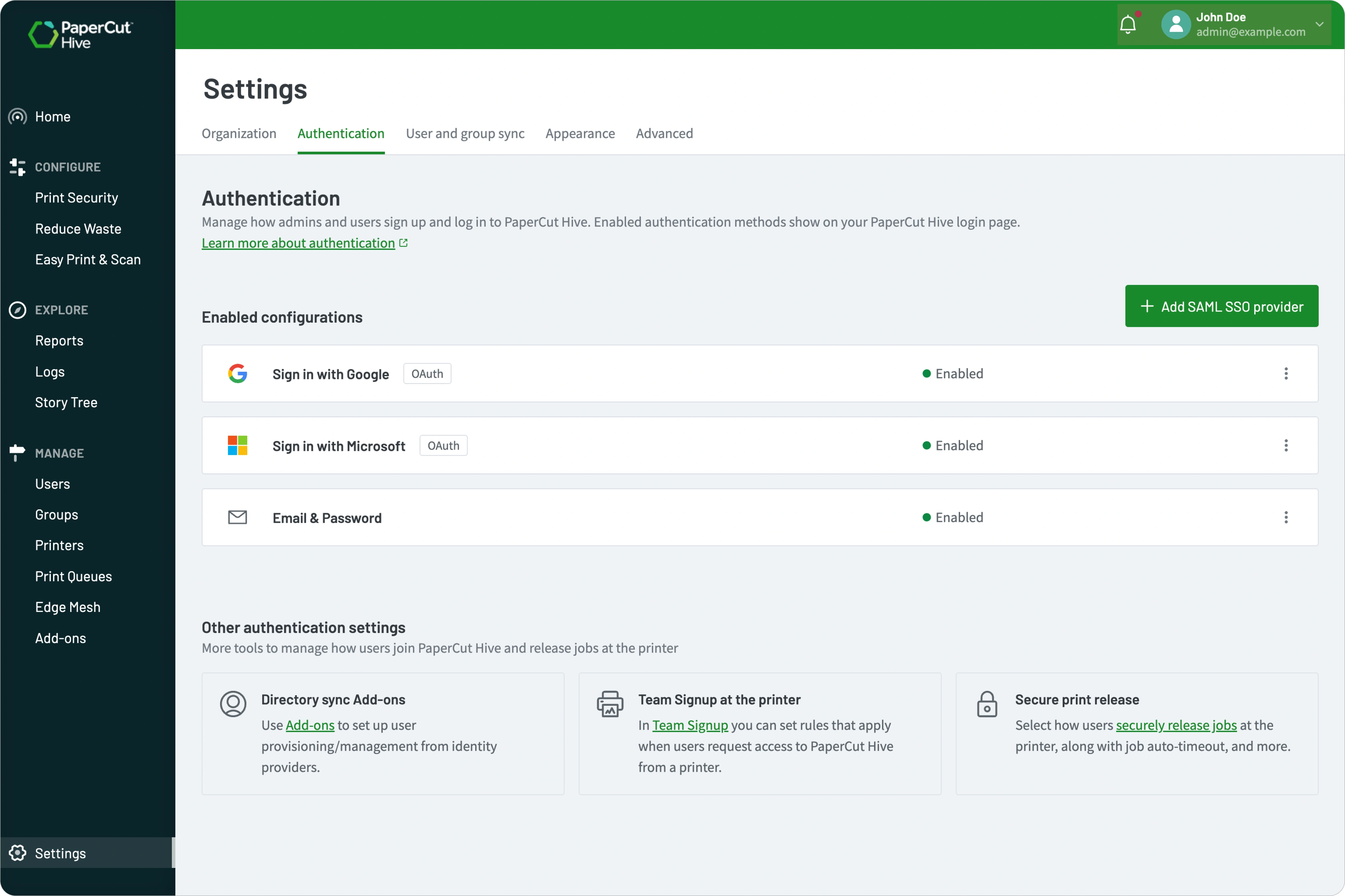 The PaperCut Hive cost profile editor showing how an admin can configure costs of print and copy jobs