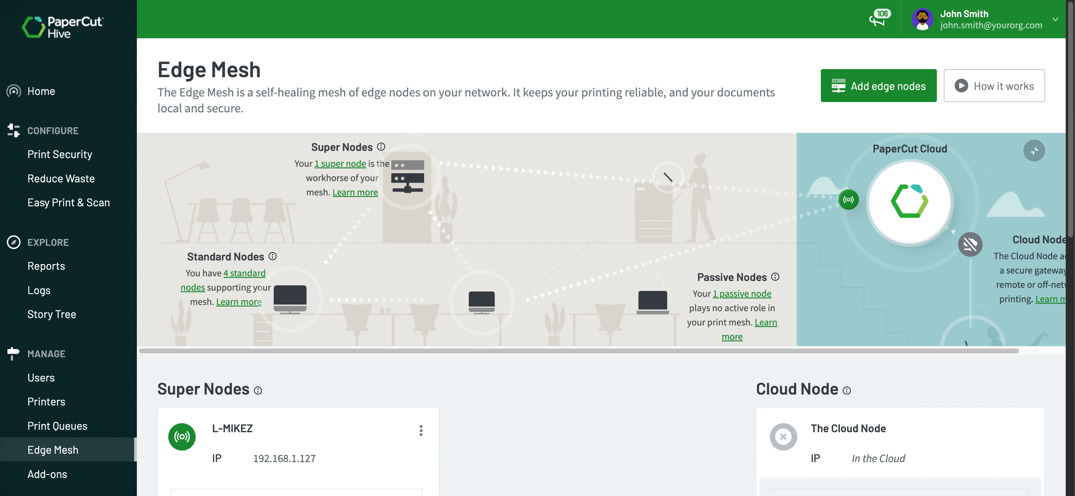 An image showing print queues for users as they move between offices and sites
