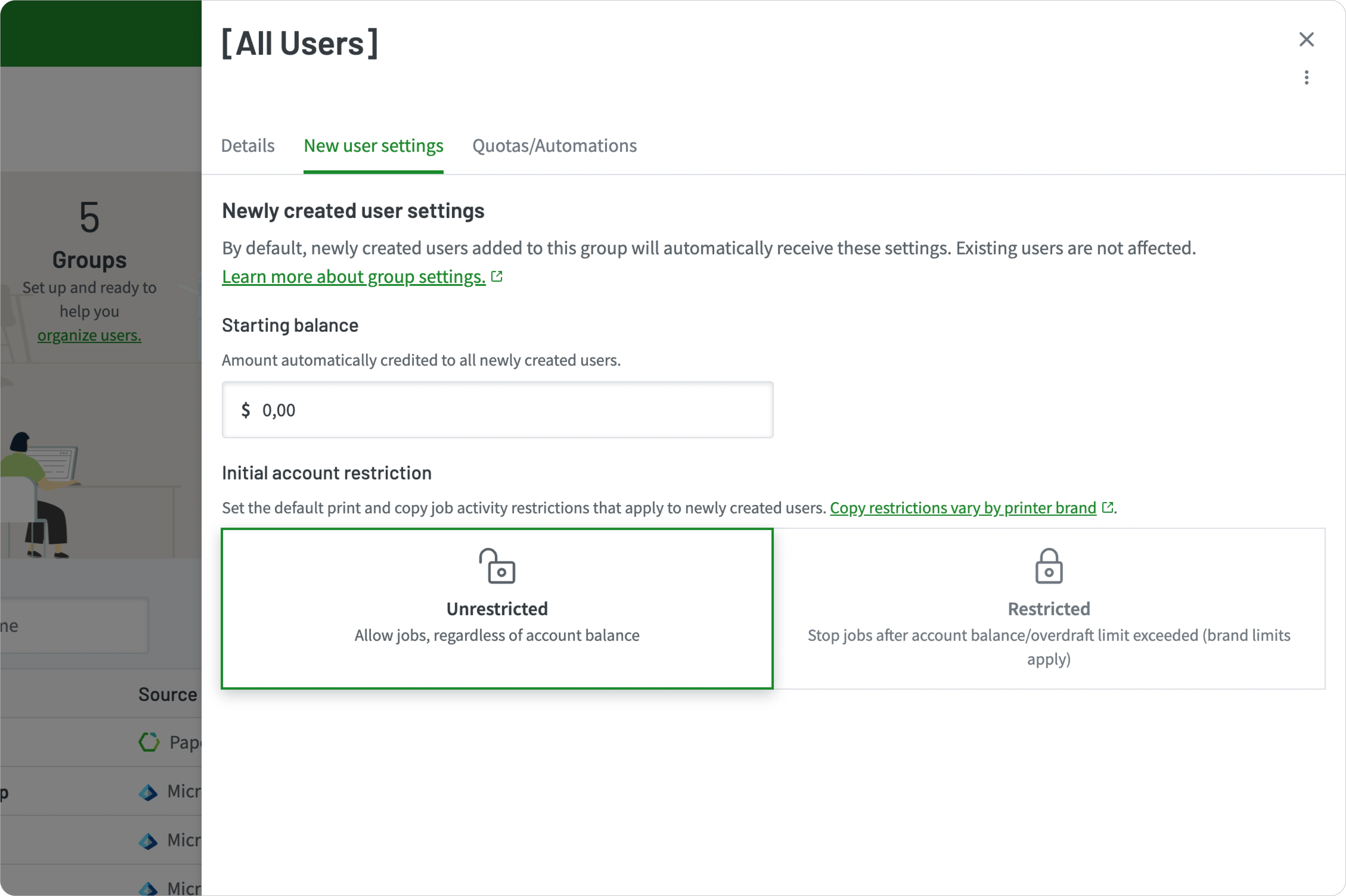 Assign and adjust user printing allowances in PaperCut Hive