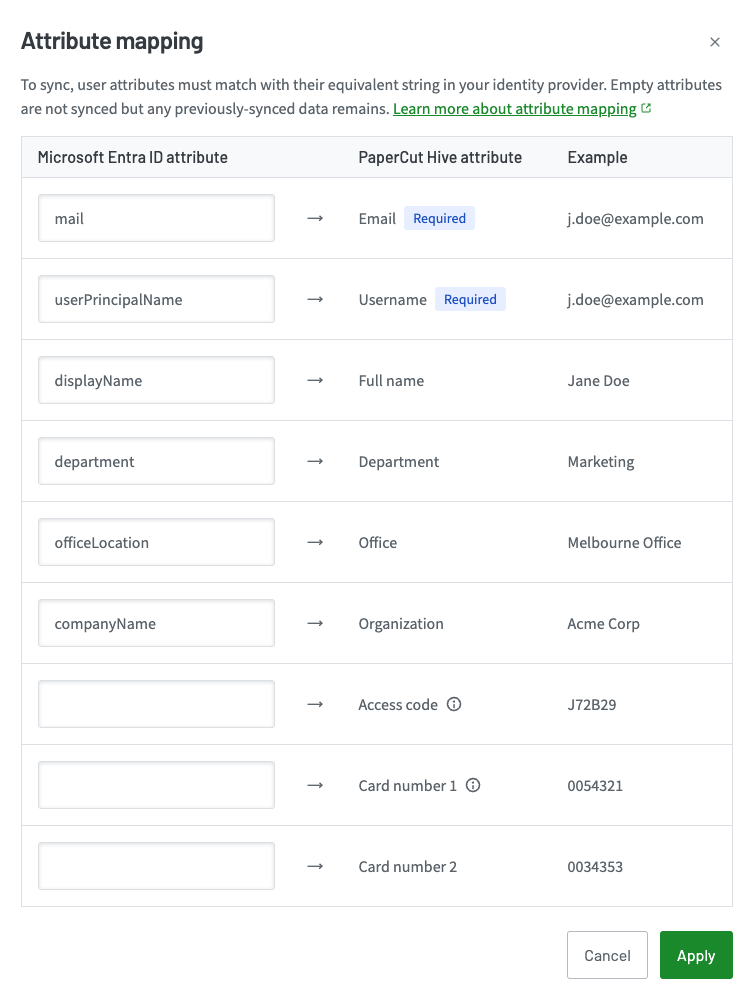 User attribute mapping in User and group sync