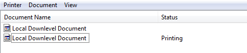 Print queue showing ’local down level document’ as the job name