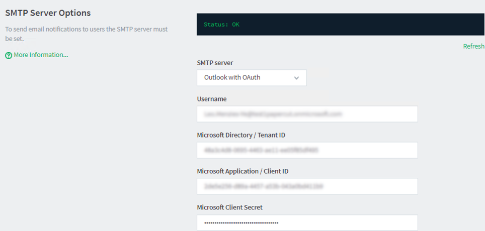 SMTP Server Options Screenshot of SMTP Server Options