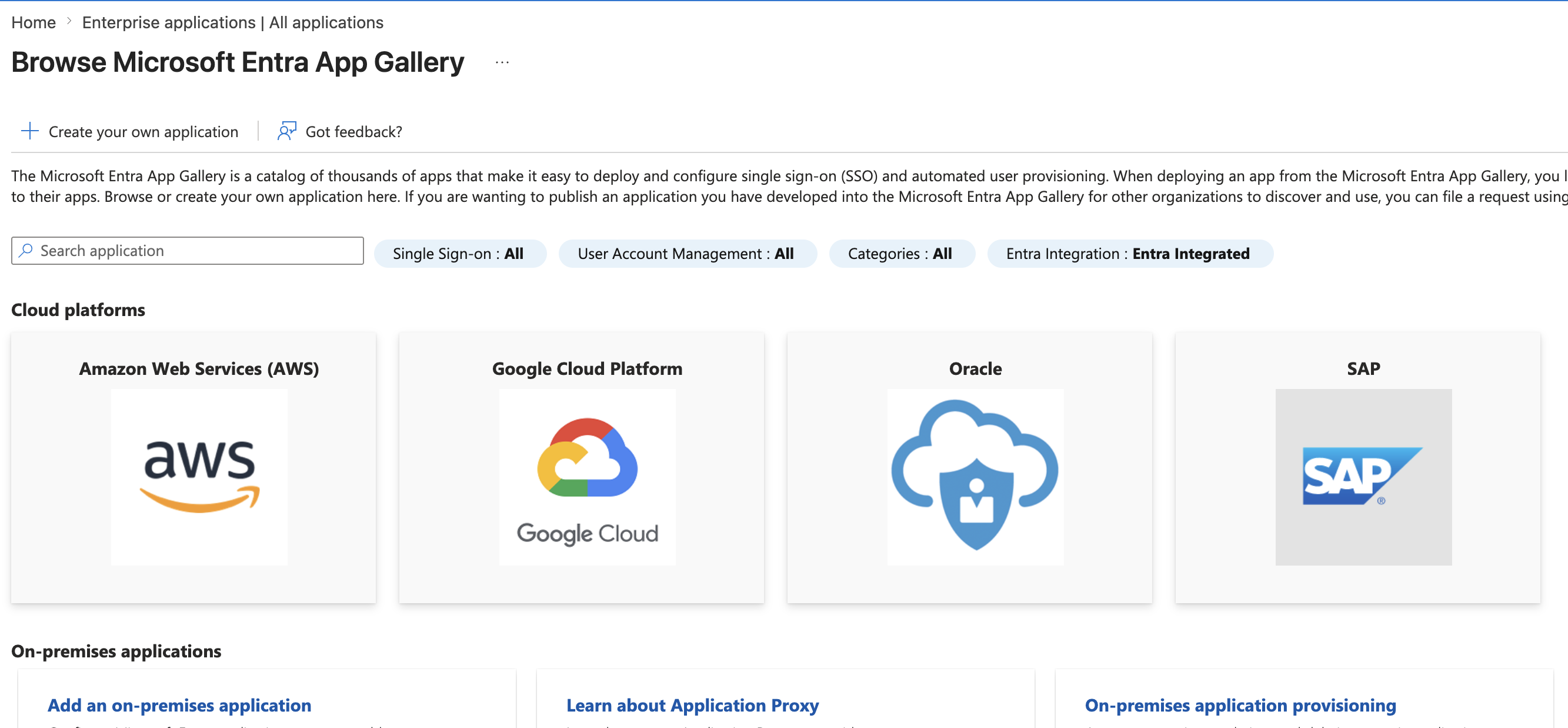 Screenshot of the Browse Microsoft Entra App Gallery page
