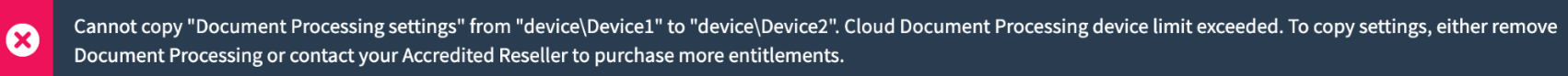 Error message for exceeding the device limit for cloud document processing Error message for exceeding the device limit for cloud document processing