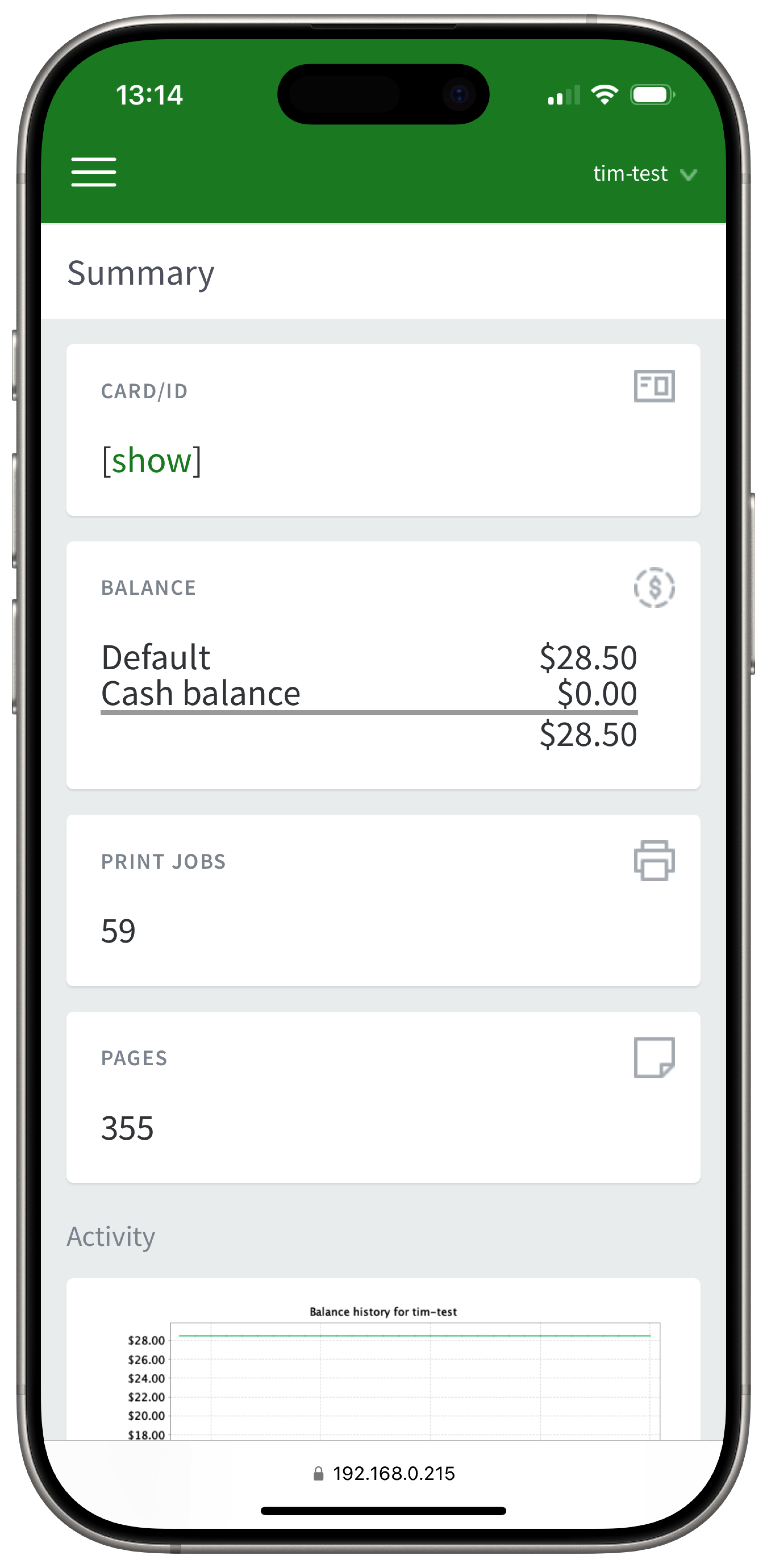 Mobile dashboard - Summary view