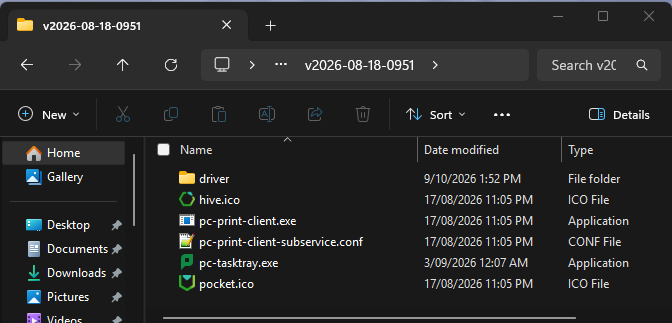 File Explorer showing the pc-tasktray executable inside the PaperCut version folder