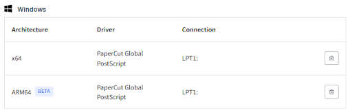 Screenshot of an x64 and ARM64 profile in Print Deploy