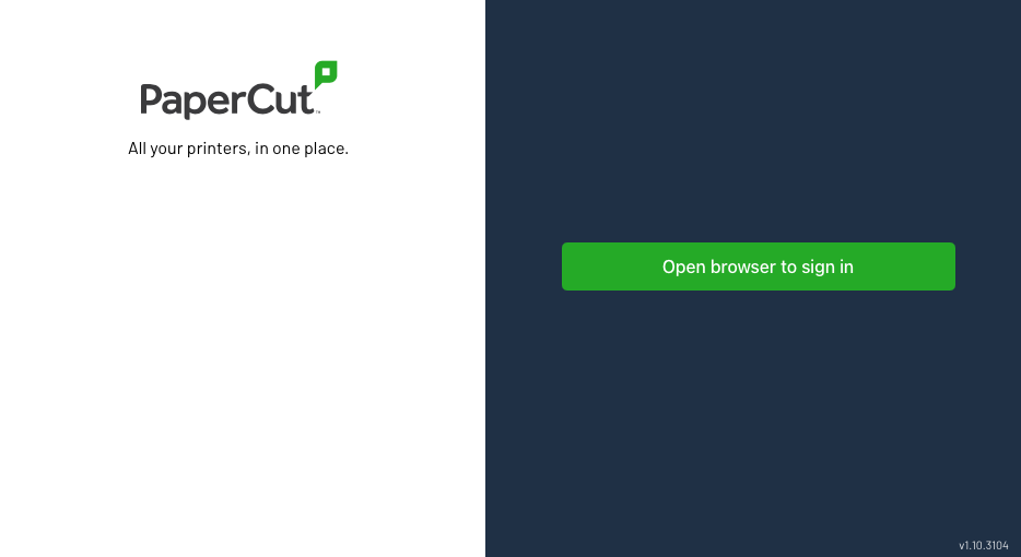 Screenshot of the Print Deploy client login screen, showing the version number at the bottom right hand corner