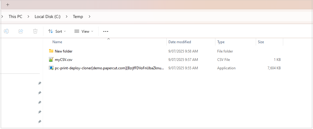 Screenshot of the directory showing the CSV file