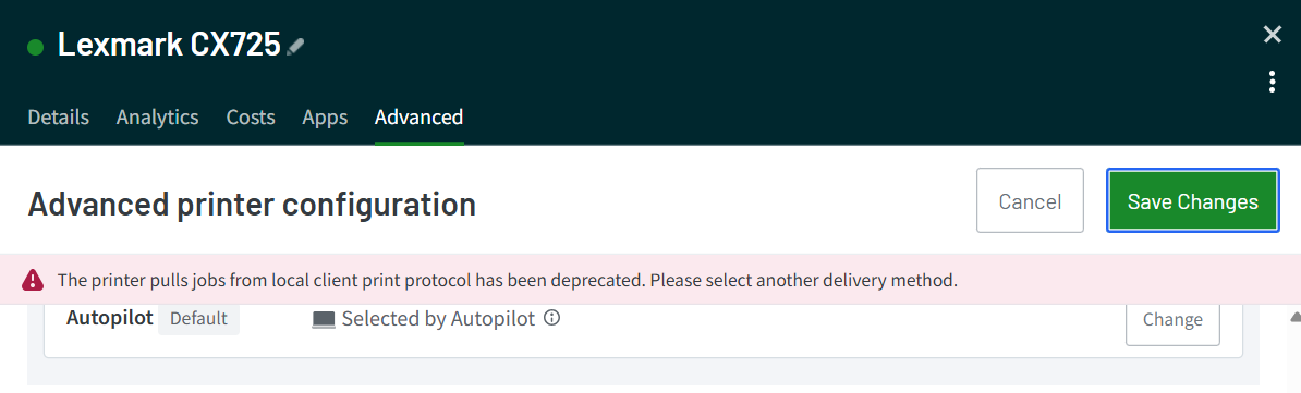 Printer pulls job from local client save error