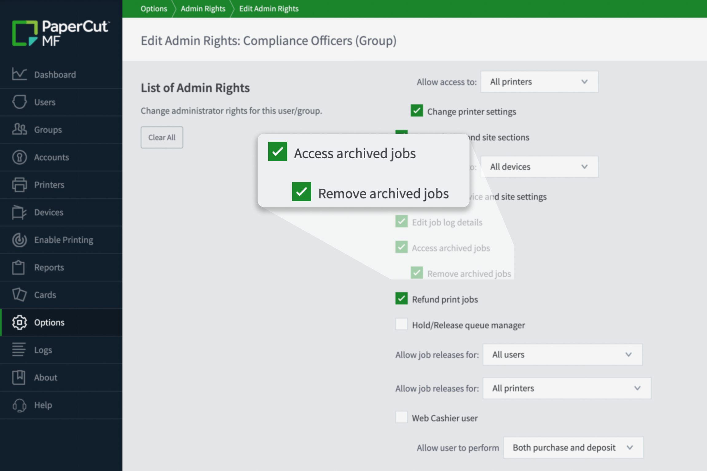 An illustration of a print job releasing their print job at any available printer of their choice