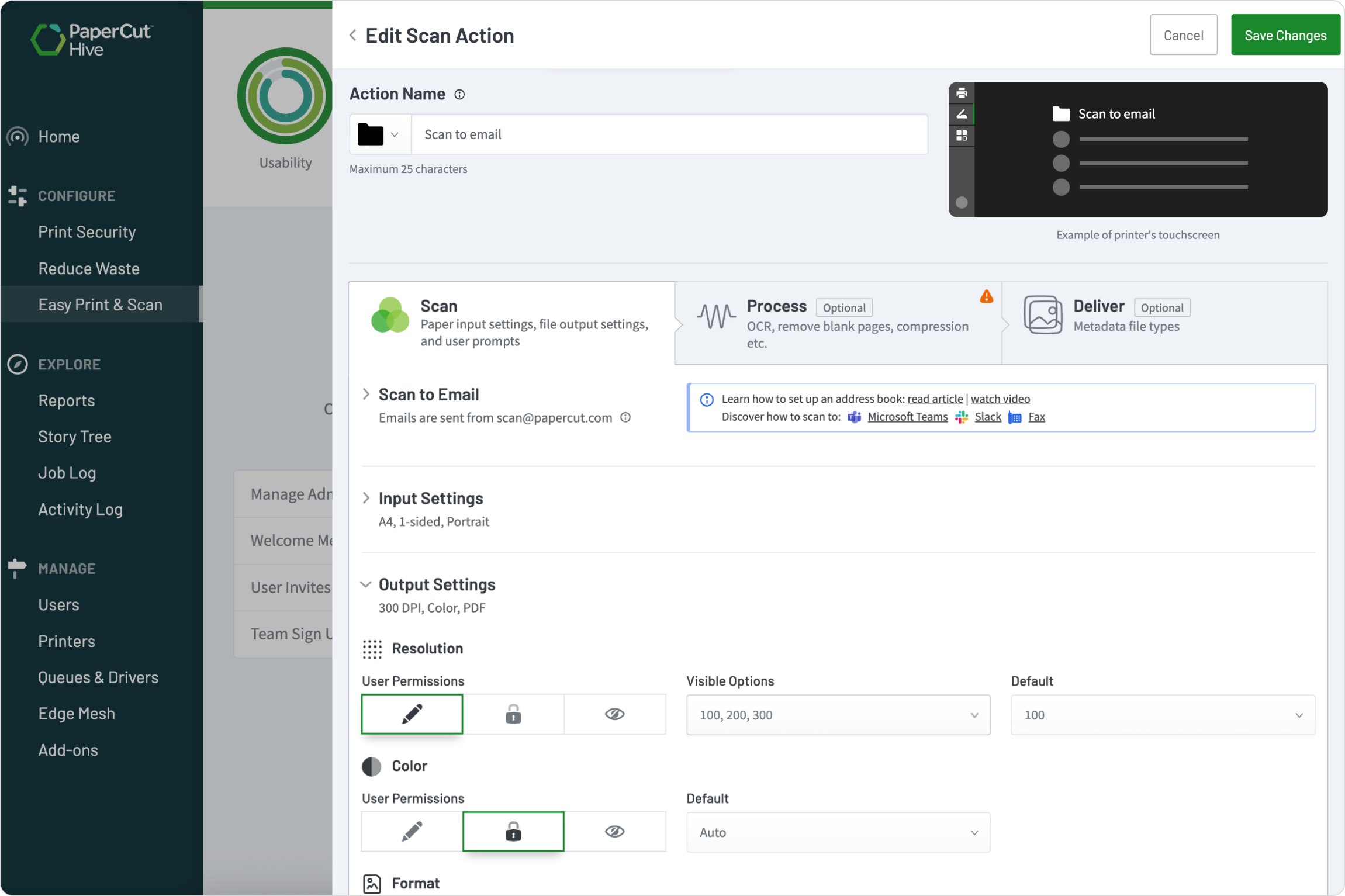 An image from PaperCut Hive showing how its cloud native and no SMTP configuration is required