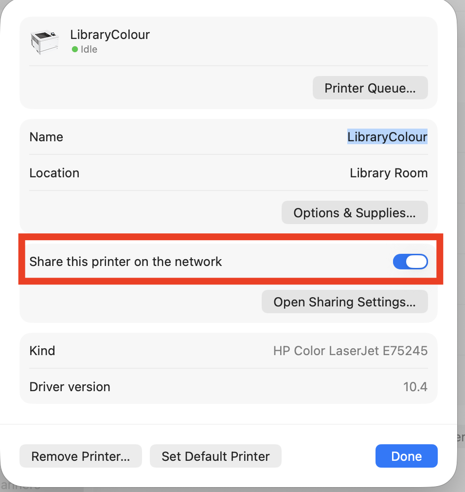 Sharing printers for a print queue in Mac OS 10.8 / 10.9