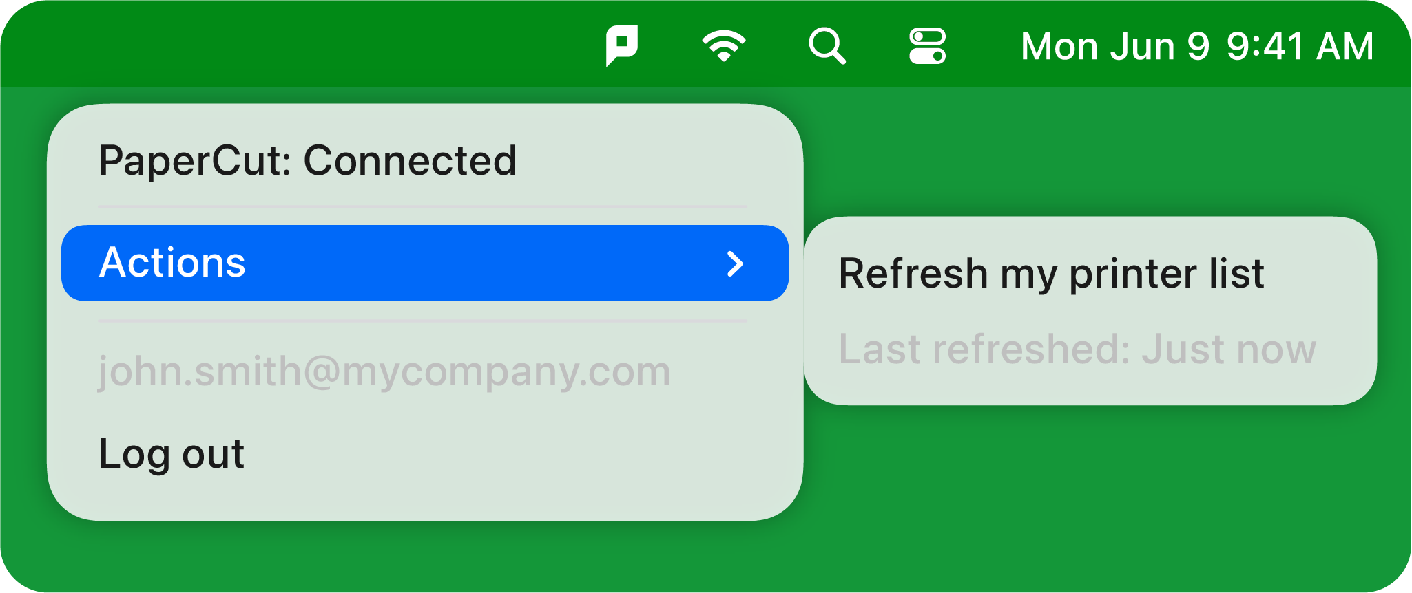 The PaperCut Hive system tray app on macOS