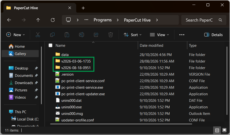 Print client version folders