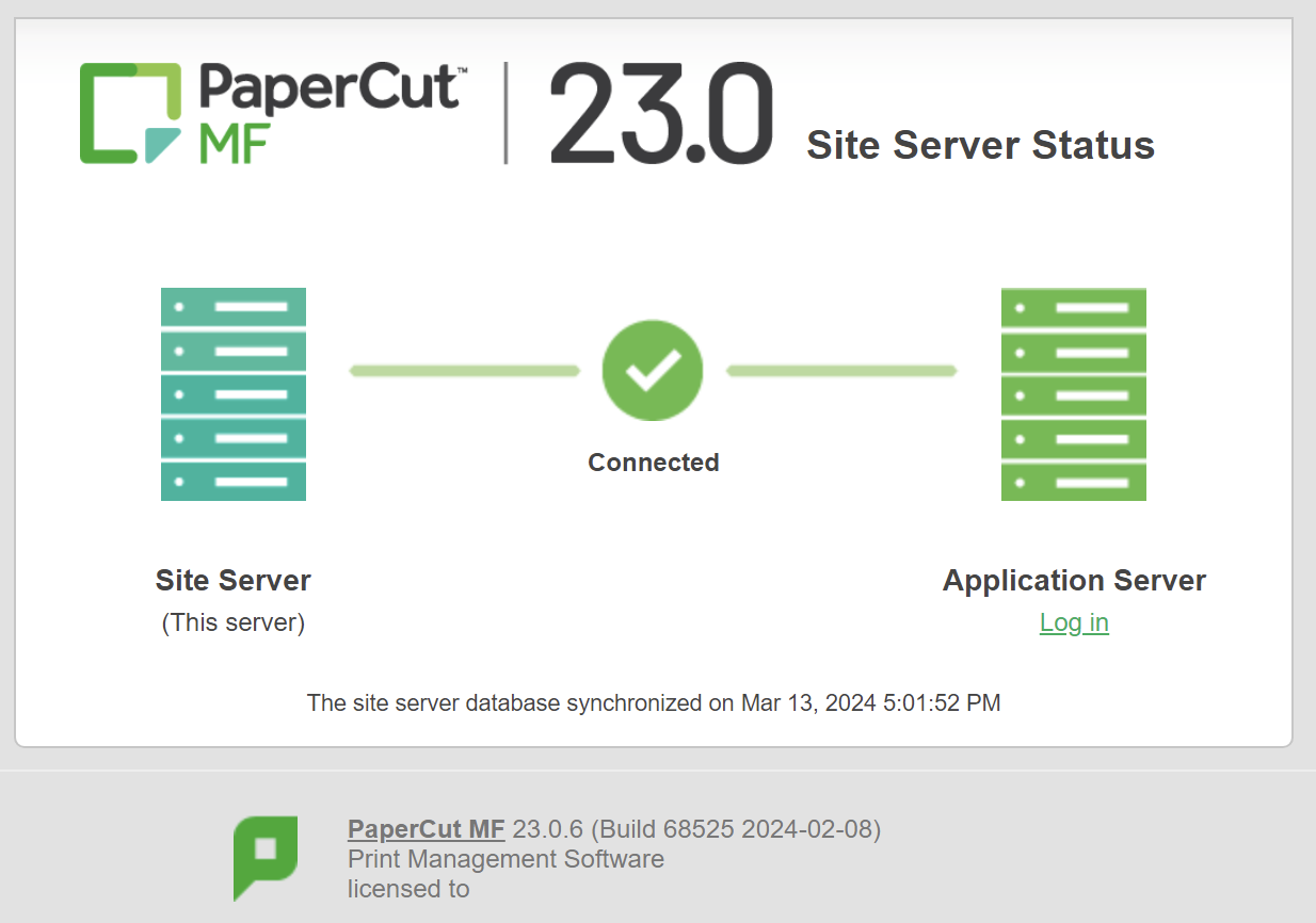 Screenshot showing the Site Server sync status screen, with the version number at the bottom