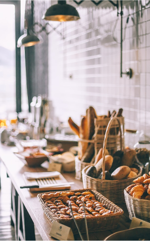 Photo of bakery items on a bench