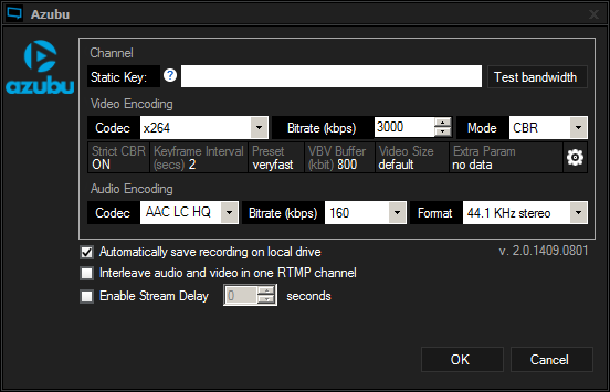 xsplit audiokwaliteit codec mp3