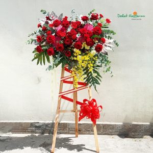Kệ hoa chúc mừng khai trương - Shop hoa tươi Bình Dương Dalat Hasfarm