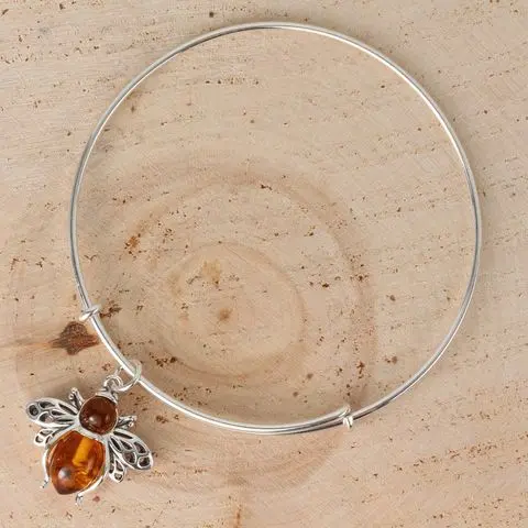 Silver and amber Bee bangle