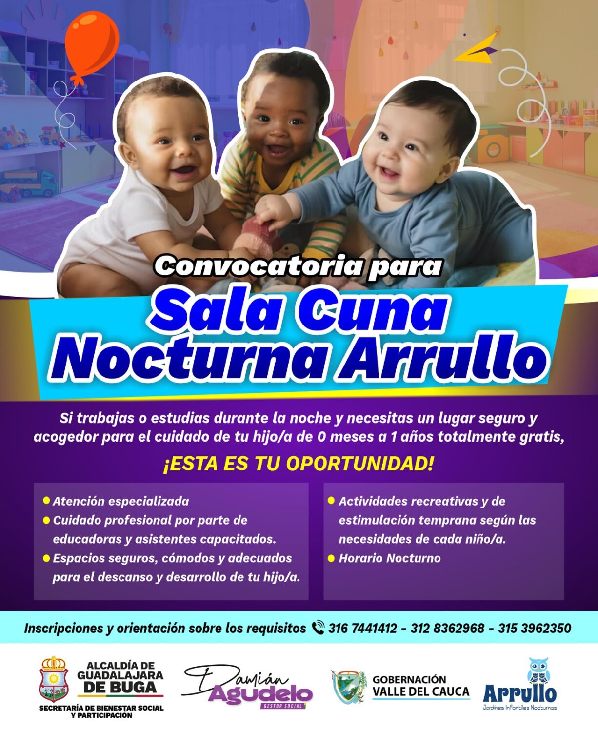 Flyer informativo de Sala Cuna Nocturna "Arrullo"