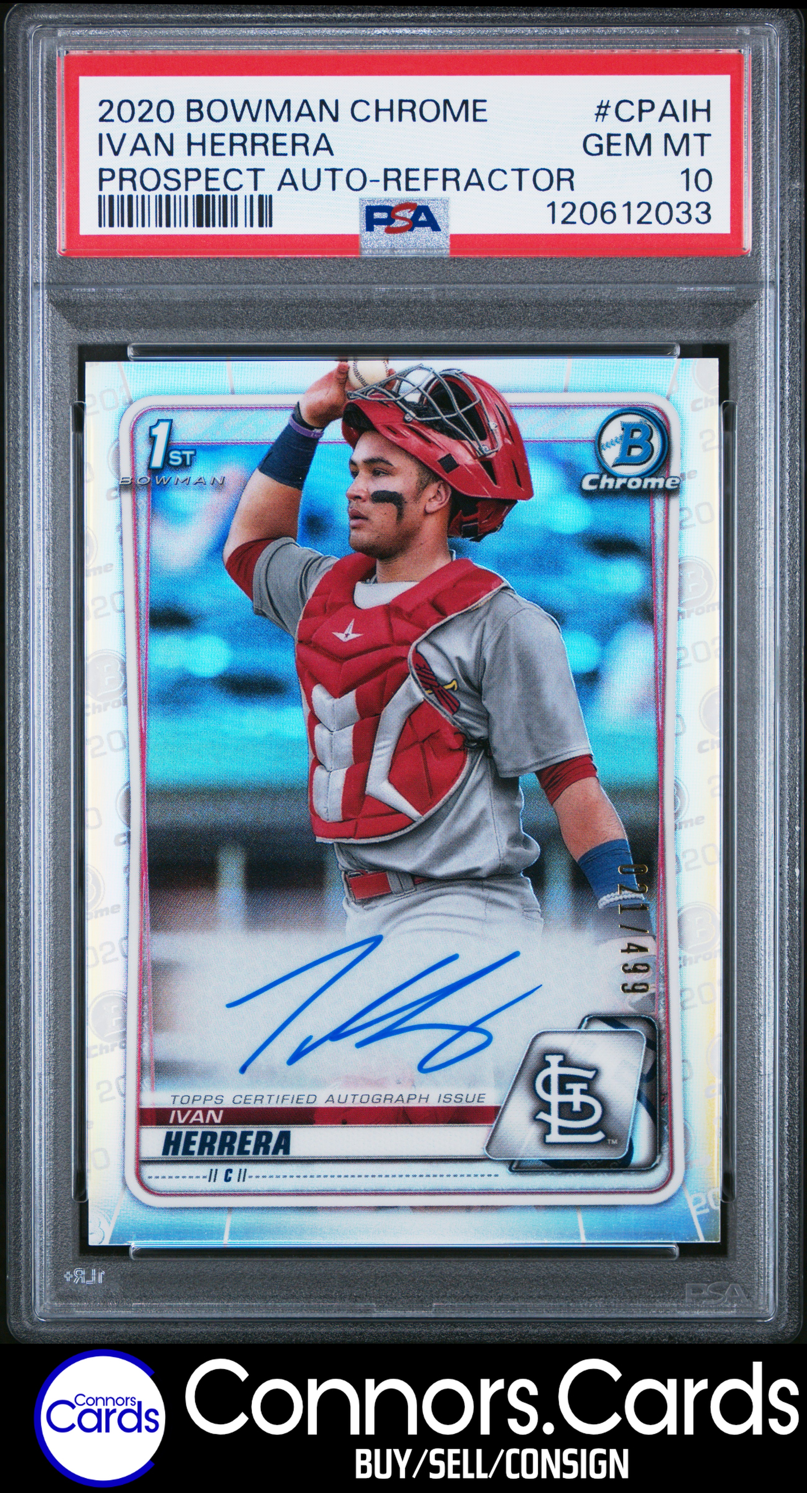 Ivan Herrera Auto PSA 10 2020 Bowman Chrome #CPA-IH Prospect Refractor /499