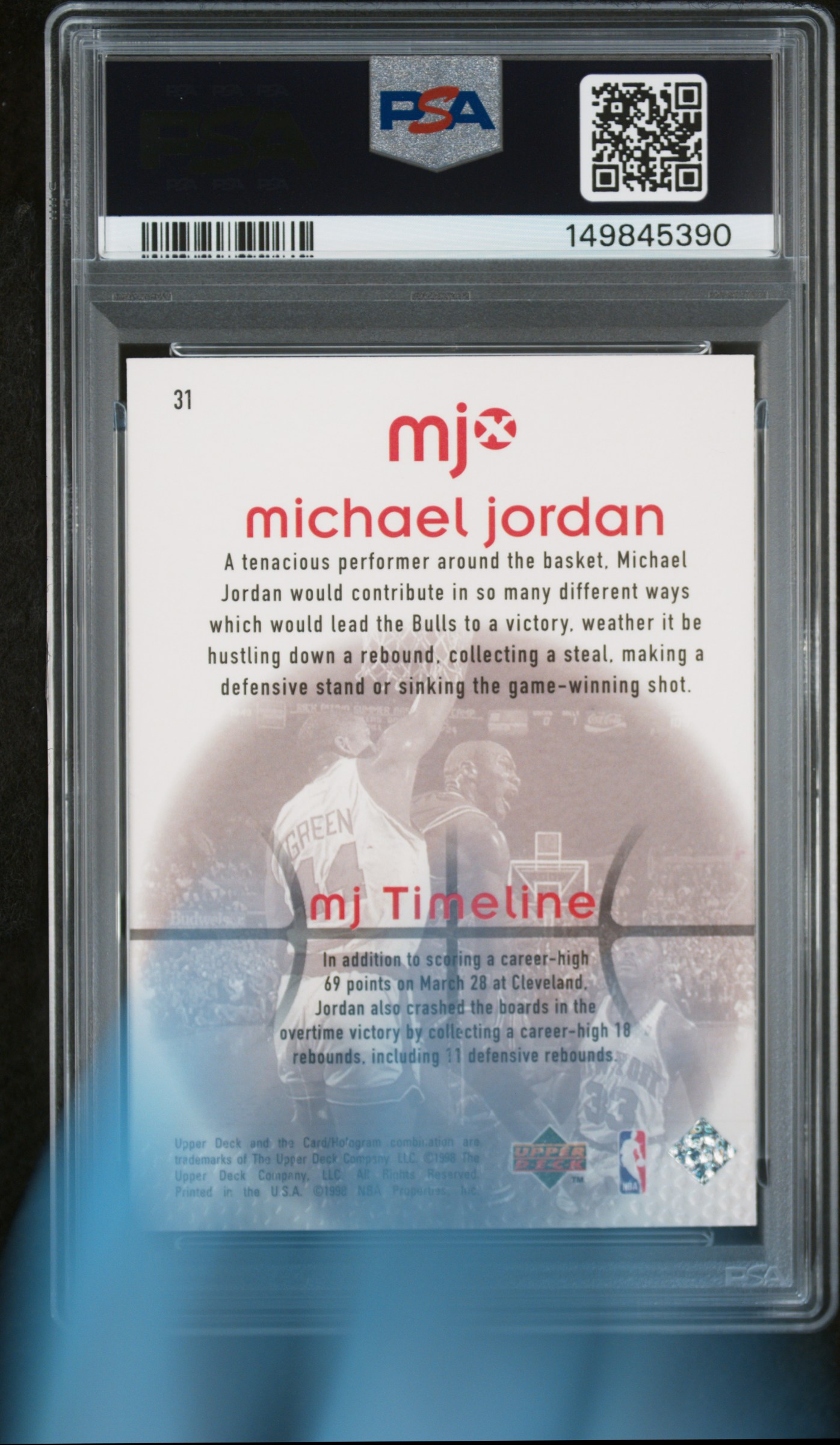 1998 Upper Deck Mjx #31 Michael Jordan PSA 8 - Picture 2 of 2
