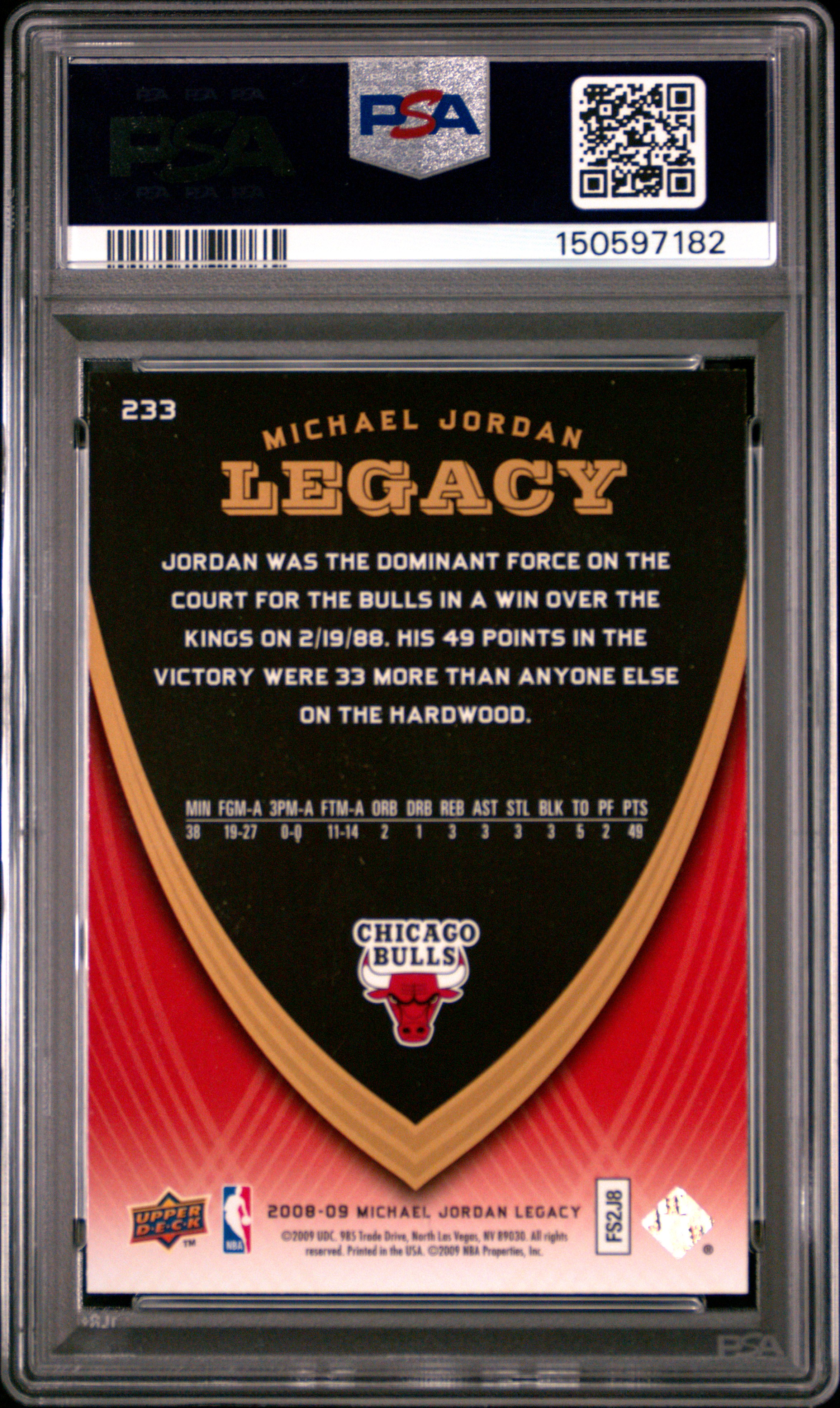 Michael Jordan 2008 Upper Deck #233 Jordan Legacy PSA 9 LOW POP - Picture 2 of 2