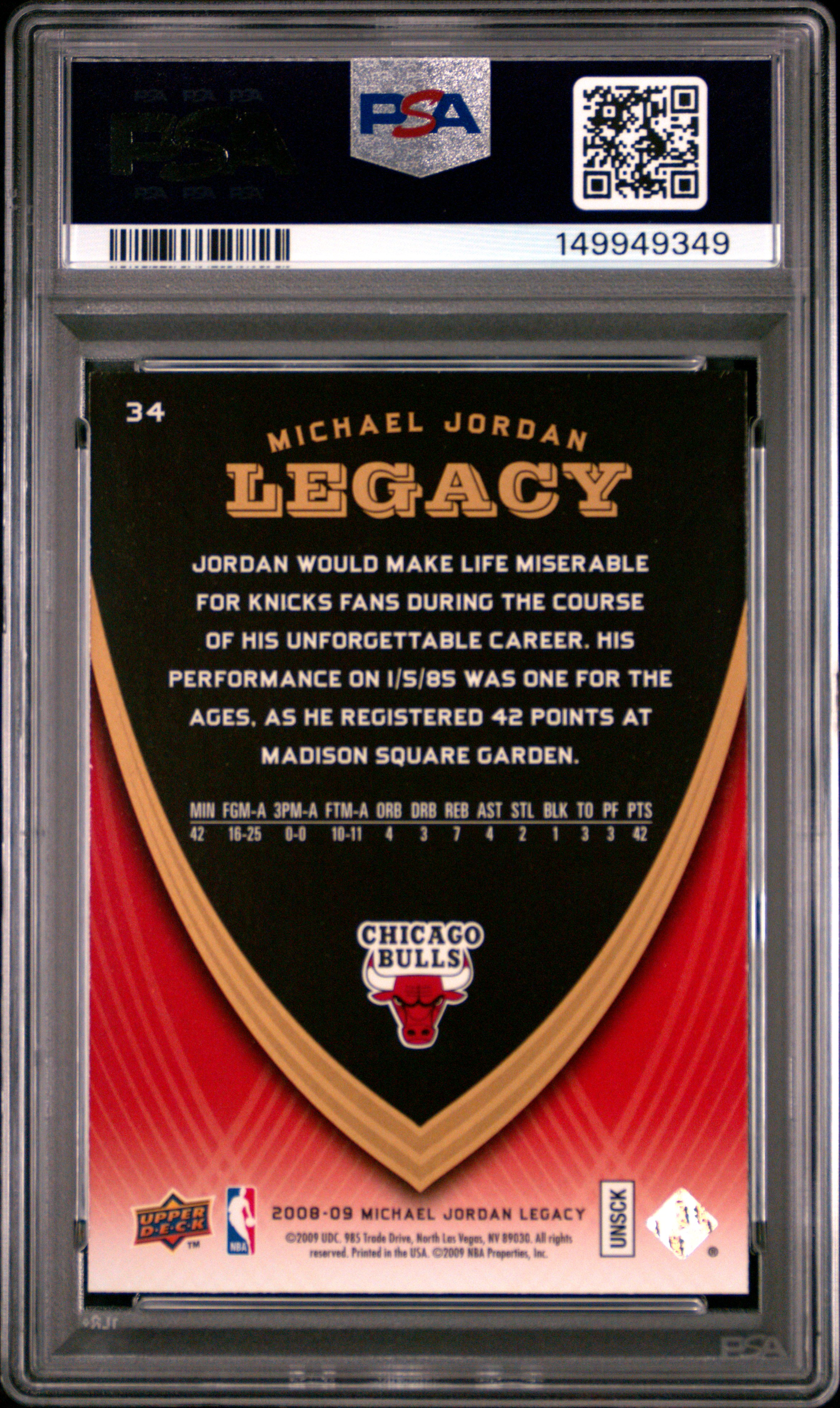 Michael Jordan 2008 Upper Deck #34 Jordan Legacy PSA 9 1985 Rookie Year - Picture 2 of 2
