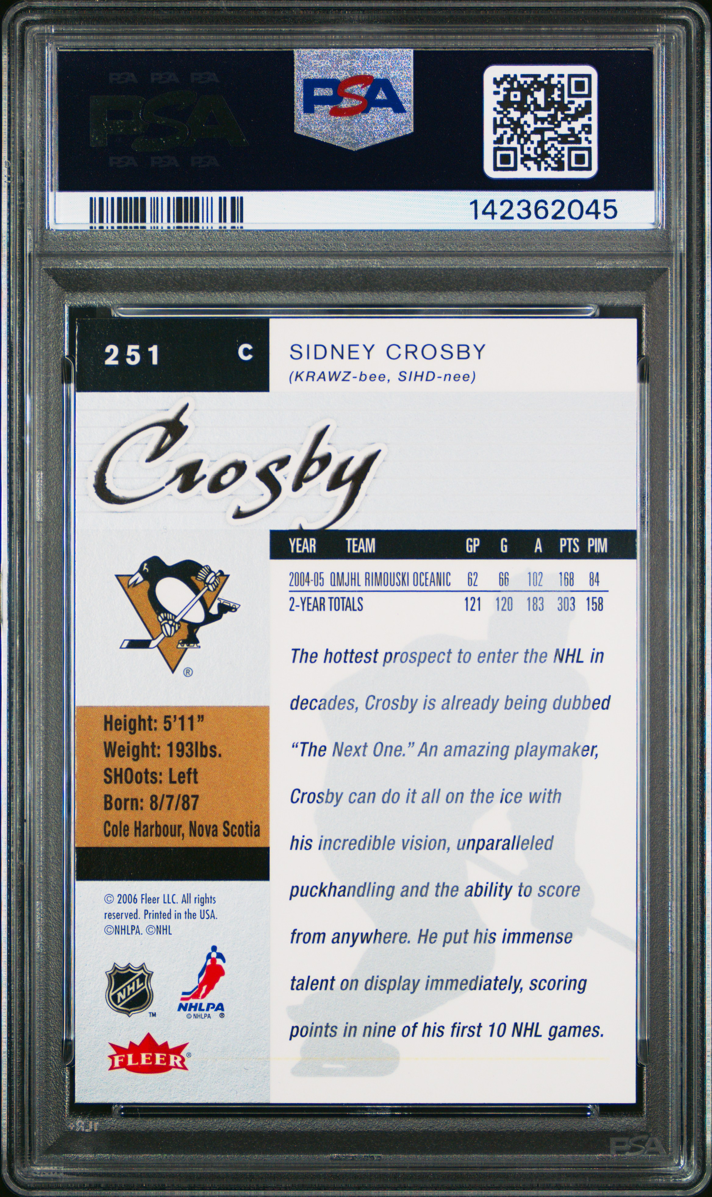 Sidney Crosby 2005 Fleer Ultra #251 Rookie PSA 8 - Picture 2 of 2