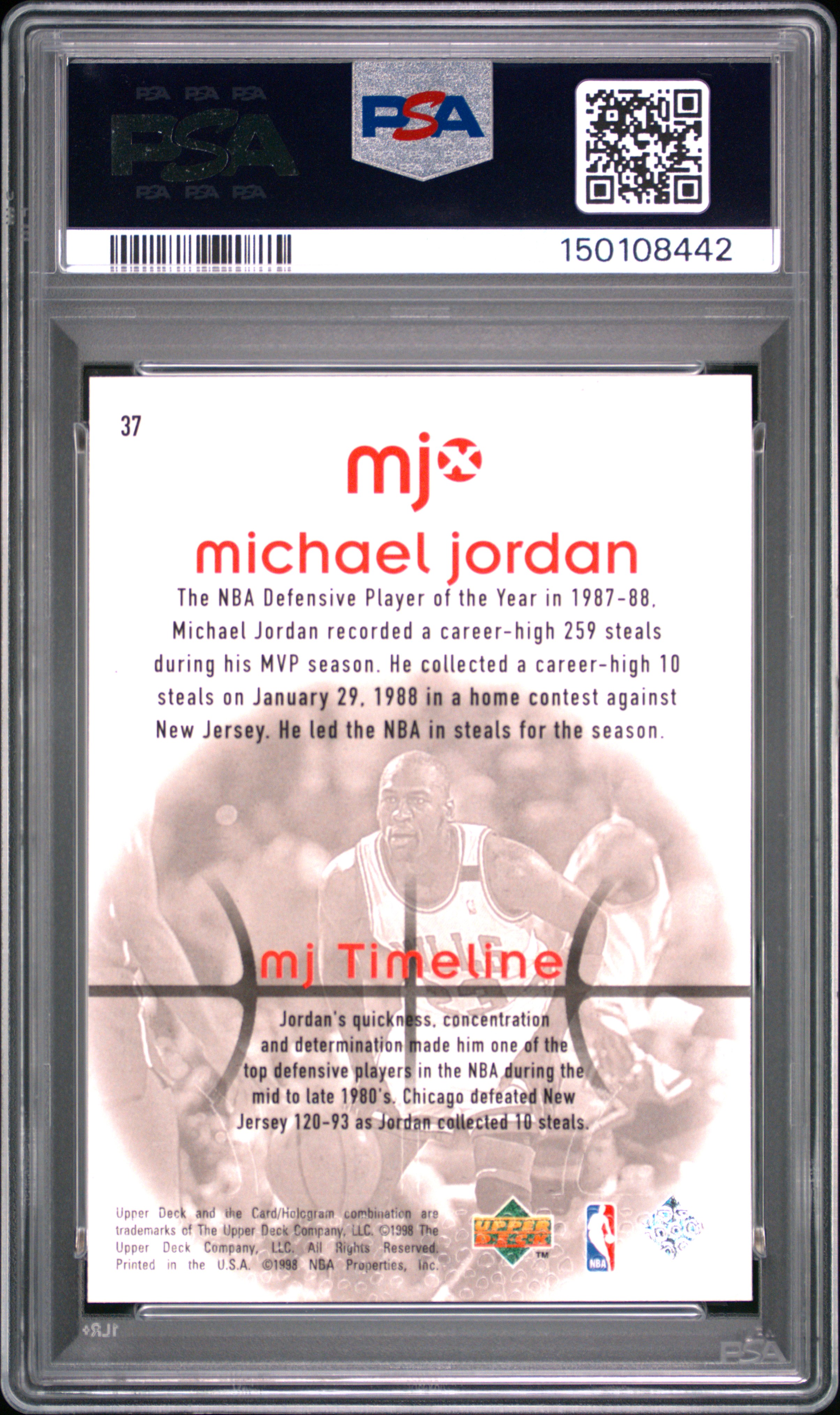 Michael Jordan 1998 Upper Deck Mjx #37 PSA 10 LOW POP - Picture 2 of 2