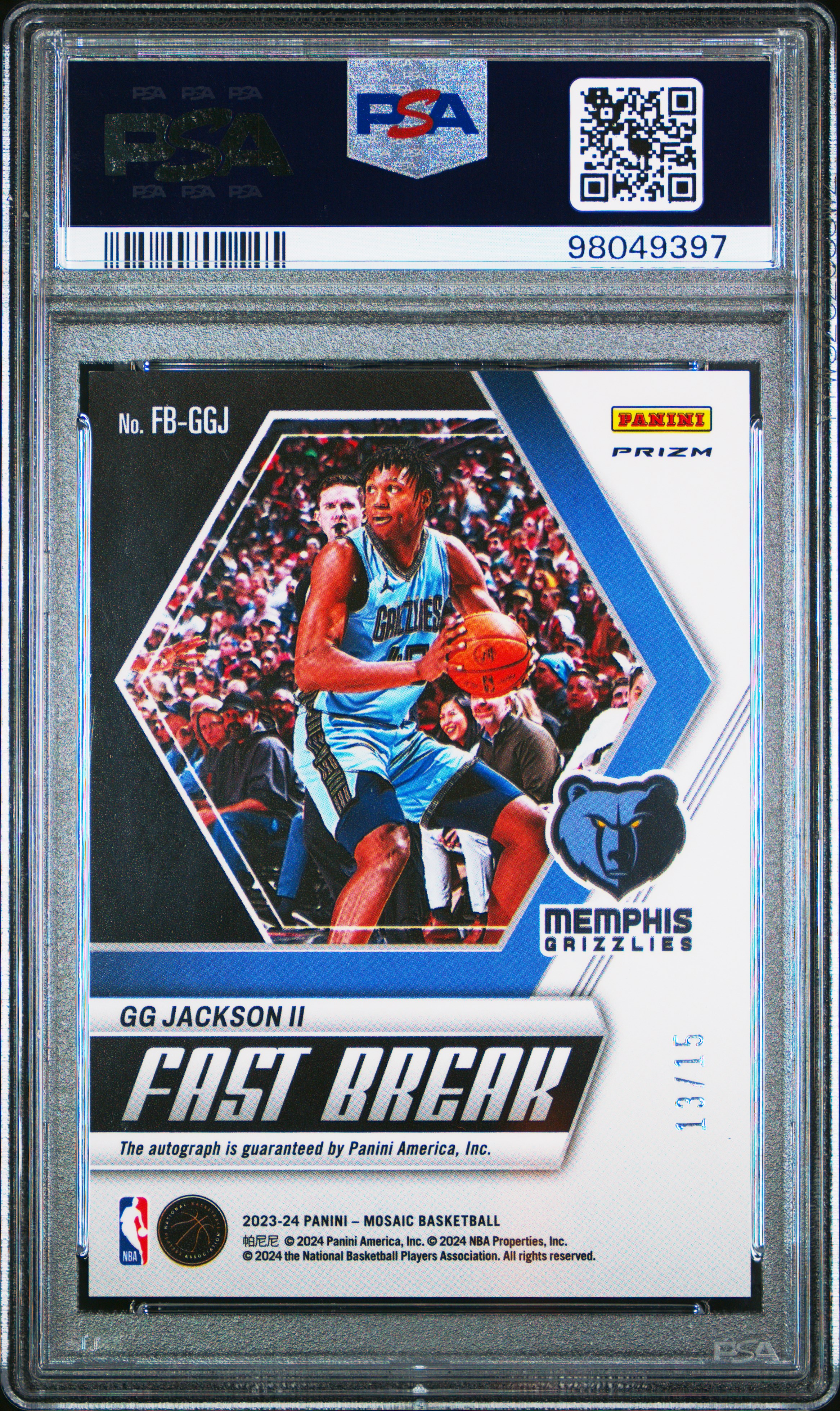 GG Jackson II 2023 Panini Mosaic Fast Break Auto Pink /15 PSA 9 Rookie SSP - Picture 2 of 2