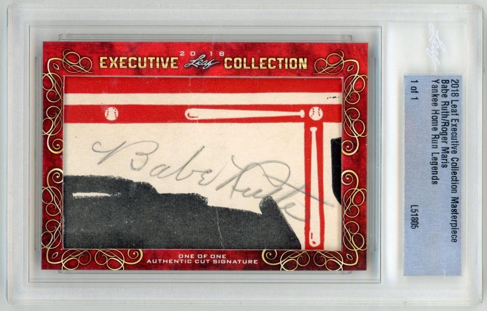 Babe Ruth Roger Maris 2018 Leaf Executive Collection Masterpiece 1/1 Cut Auto - Picture 1 of 2