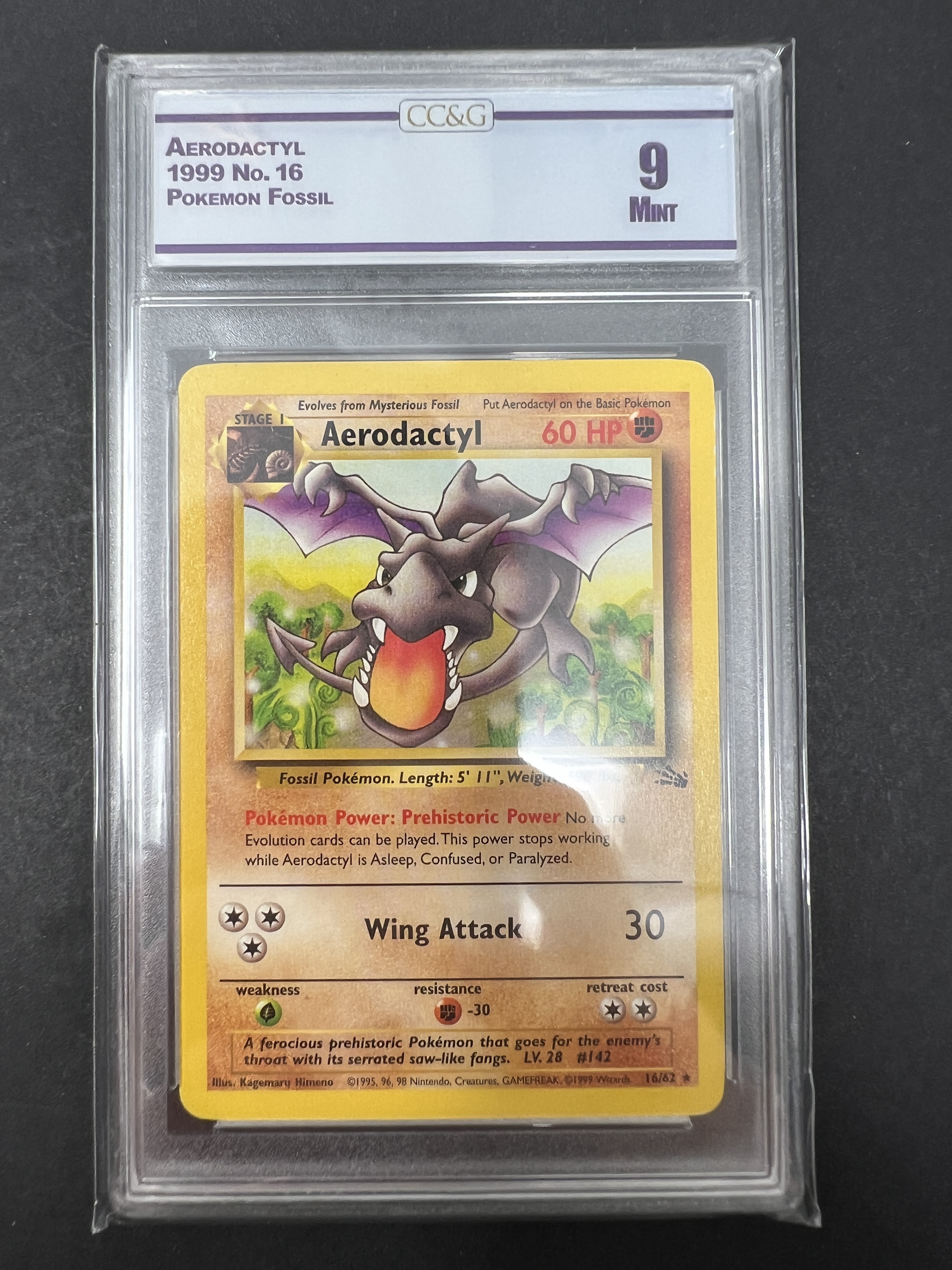 Pokemon 1999 Fossil 16/62 Aerodactyl CC&G 9 Vintage Unlimited TCG Graded - Picture 1 of 2