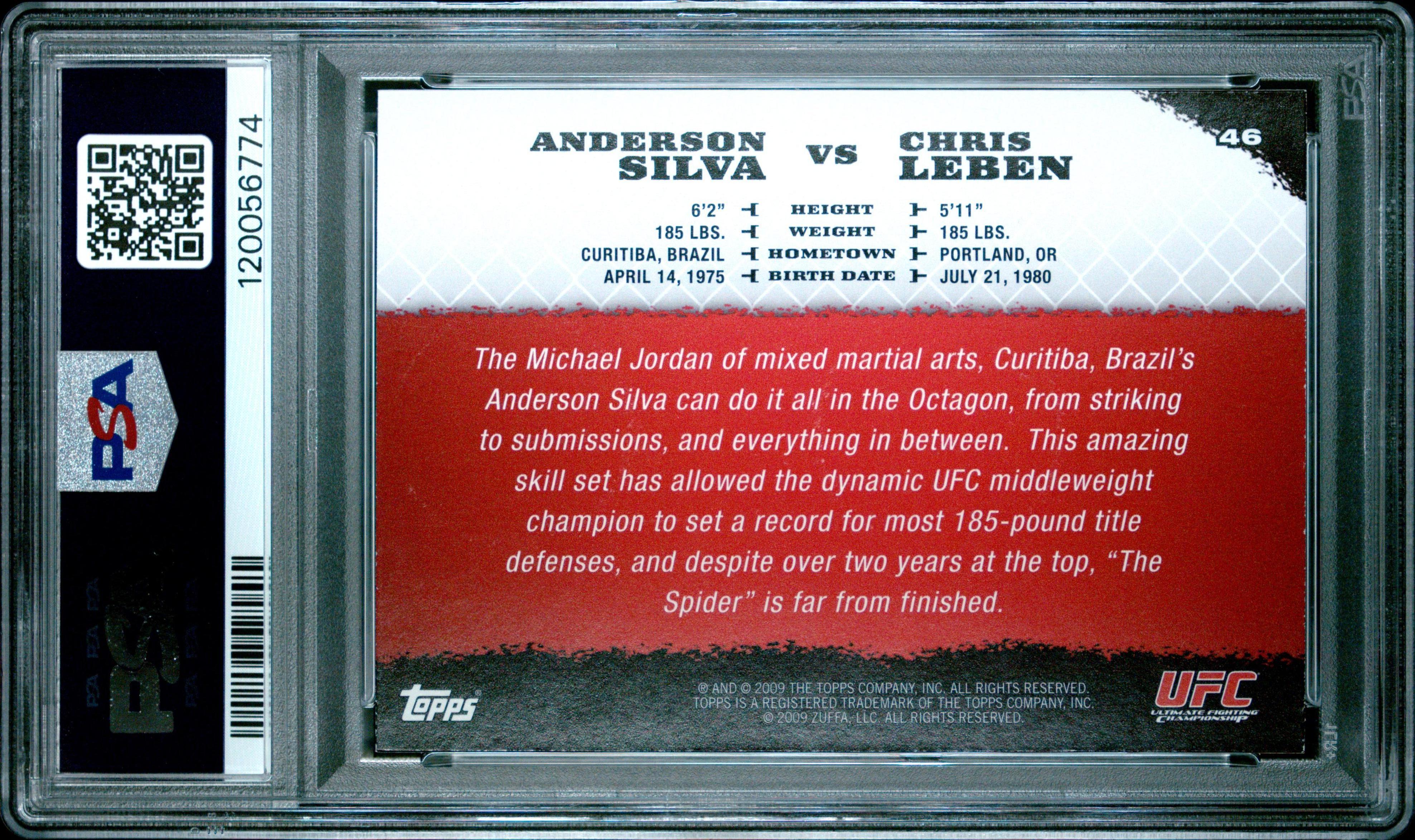 Anderson Silva Chris Leben 2009 Topps UFC Round 1 #46 Rookie PSA 8 - Picture 2 of 2