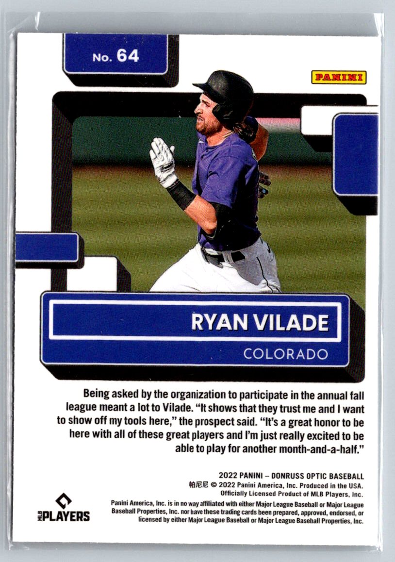 2022 Donruss #64 Ryan Vilade Rated ROOKIE Colorado Rockies - Picture 2 of 2